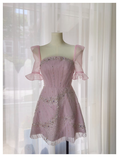 Classy A Line Square Pink Sequin Grad Dress Inspo Short Mini Formal 8th Grade Homecoming Dresses Middle School Hoco Court Dress Graduation Dress Cocktail Dress 16th Birthday Outfits DH1917