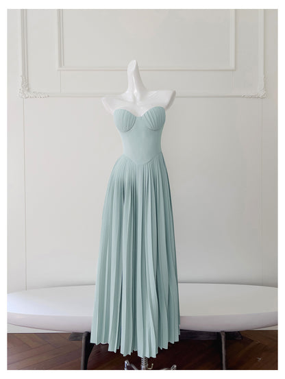Einfache A-Linie Herzausschnitt Blau Chiffon Lange Ballkleider Partykleid 20. Geburtstag Outfits Abschlusskleider DH1934