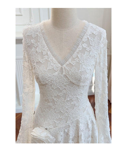 Pretty A Line V Neck Lace White Grad Dress Inspo Short Mini Formal 8th Grade Homecoming Dresses High School Hoco Court Dress Graduation Dress Cocktail Birthday Outfits DH1936