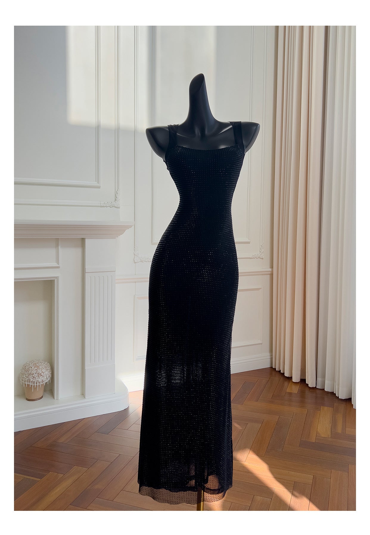 Sexy Meerjungfrau Square Neck Schwarze Pailletten Lange Ballkleider Partykleid 20. Geburtstag Outfits Abschlusskleider DH1995