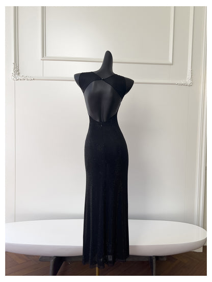 Sexy Meerjungfrau Square Neck Schwarze Pailletten Lange Ballkleider Partykleid 20. Geburtstag Outfits Abschlusskleider DH1995