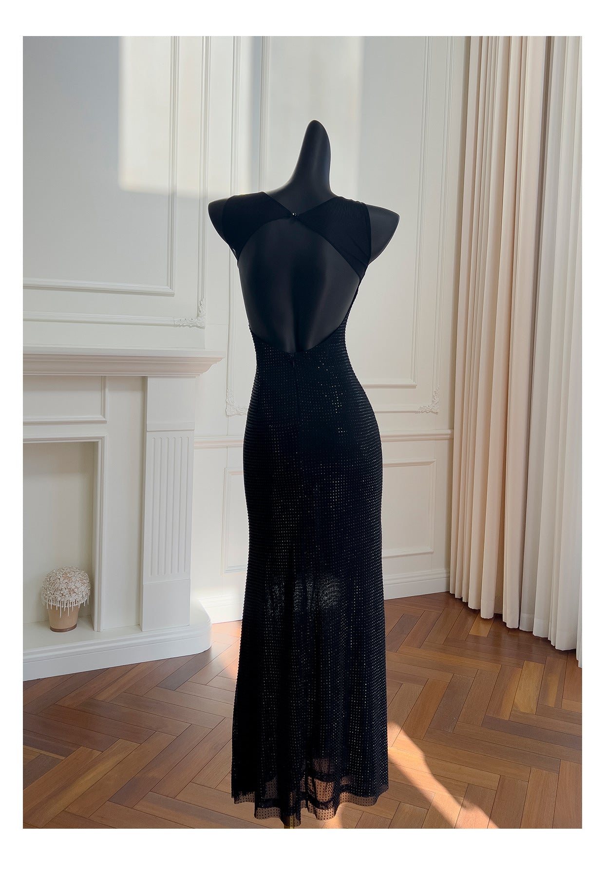 Sexy Meerjungfrau Square Neck Schwarze Pailletten Lange Ballkleider Partykleid 20. Geburtstag Outfits Abschlusskleider DH1995