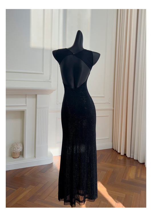 Sexy Meerjungfrau Square Neck Schwarze Pailletten Lange Ballkleider Partykleid 20. Geburtstag Outfits Abschlusskleider DH1995