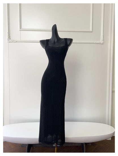 Sexy Meerjungfrau Square Neck Schwarze Pailletten Lange Ballkleider Partykleid 20. Geburtstag Outfits Abschlusskleider DH1995