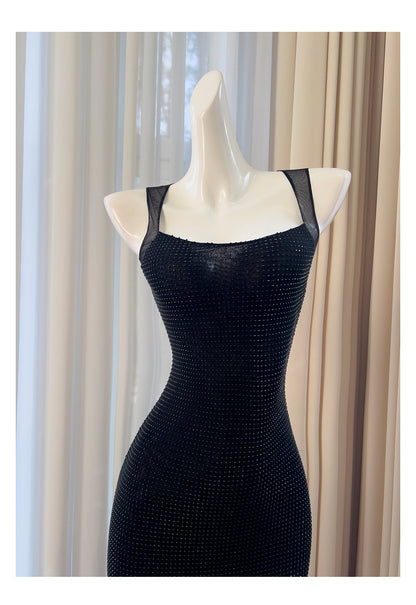 Sexy Meerjungfrau Square Neck Schwarze Pailletten Lange Ballkleider Partykleid 20. Geburtstag Outfits Abschlusskleider DH1995