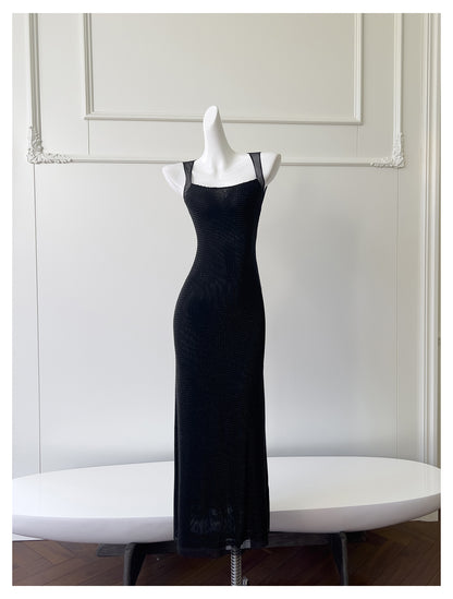 Sexy Meerjungfrau Square Neck Schwarze Pailletten Lange Ballkleider Partykleid 20. Geburtstag Outfits Abschlusskleider DH1995