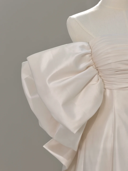 Princess Bridal Dress A line Off The Shoulder Ivory Satin Long Wedding Dress Simple Wedding Dresses Modest Wedding Gowns DH2043