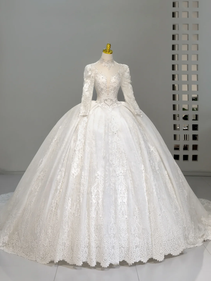Romantisches Brautkleid Brautkleid Ballkleid High Neck Spitze Brautkleid Weiße Brautkleider Bescheidene Brautkleider DH2046