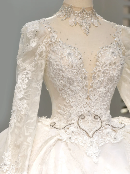 Romantisches Brautkleid Brautkleid Ballkleid High Neck Spitze Brautkleid Weiße Brautkleider Bescheidene Brautkleider DH2046