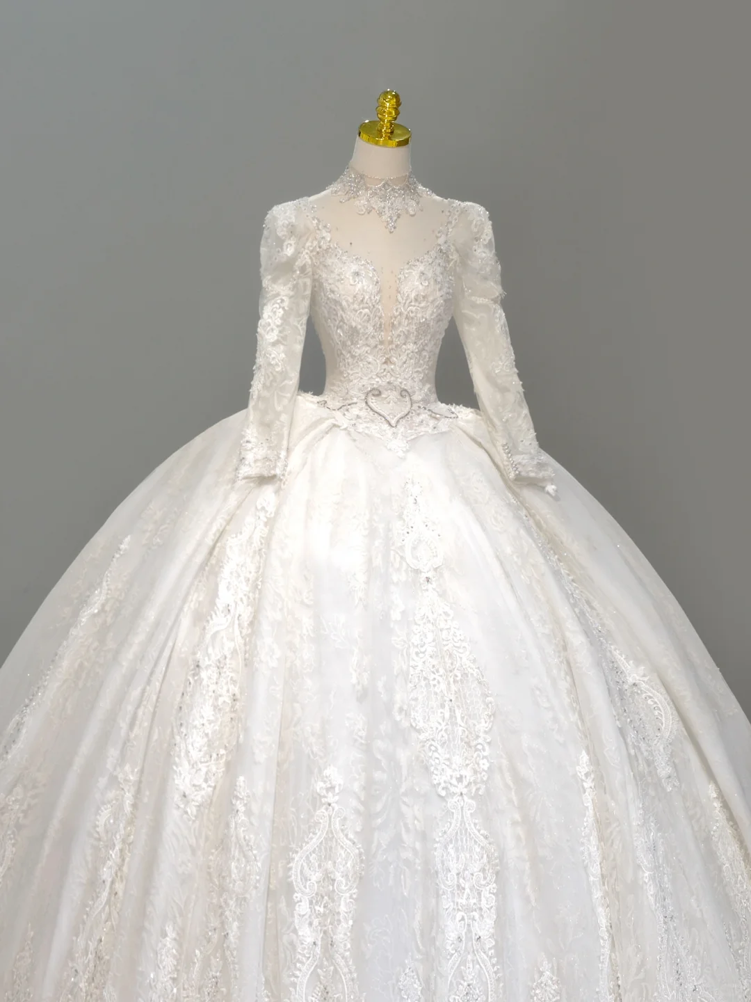 Romantisches Brautkleid Brautkleid Ballkleid High Neck Spitze Brautkleid Weiße Brautkleider Bescheidene Brautkleider DH2046