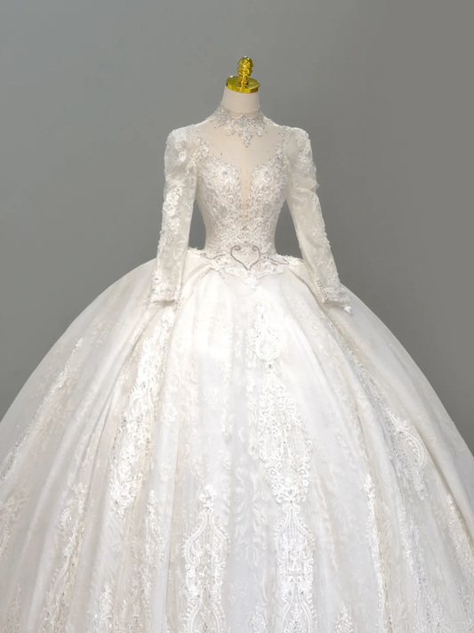 Romantisches Brautkleid Brautkleid Ballkleid High Neck Spitze Brautkleid Weiße Brautkleider Bescheidene Brautkleider DH2046