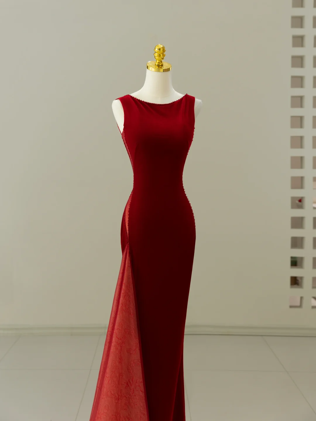 Sexy Meerjungfrau U-Ausschnitt Samt Burgund Lange Ballkleider Partykleid 20. Geburtstag Outfits Abschlusskleider DH2056