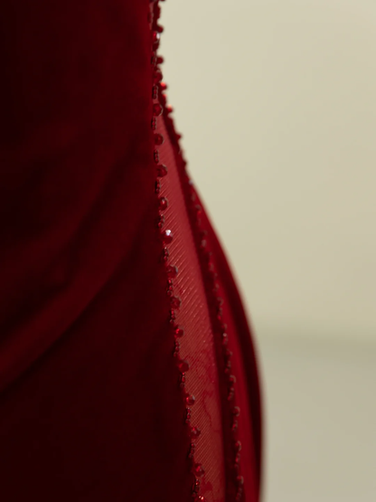 Sexy Meerjungfrau U-Ausschnitt Samt Burgund Lange Ballkleider Partykleid 20. Geburtstag Outfits Abschlusskleider DH2056
