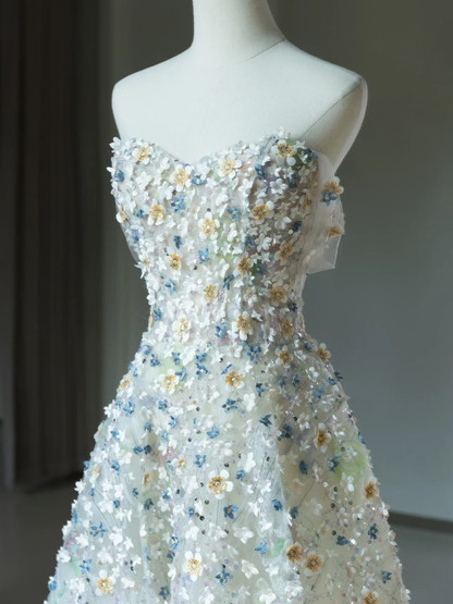 Märchenhafte A-Linie Herzausschnitt Floral Pailletten Lange Ballkleider Partykleid 20. Geburtstag Outfits Abschlusskleider DH2069