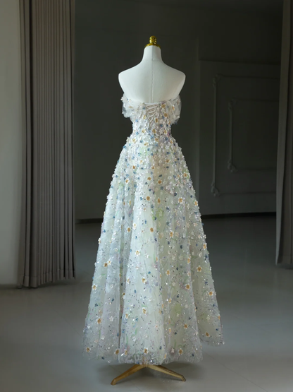 Märchenhafte A-Linie Herzausschnitt Floral Pailletten Lange Ballkleider Partykleid 20. Geburtstag Outfits Abschlusskleider DH2069
