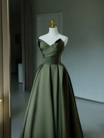 Einfache A-Linie Herzausschnitt Satin Grün Lange Ballkleider Partykleid 21. Geburtstag Outfits Abschlusskleider DH2070