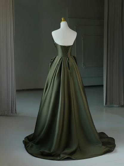Einfache A-Linie Herzausschnitt Satin Grün Lange Ballkleider Partykleid 21. Geburtstag Outfits Abschlusskleider DH2070