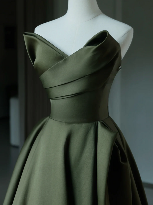 Einfache A-Linie Herzausschnitt Satin Grün Lange Ballkleider Partykleid 21. Geburtstag Outfits Abschlusskleider DH2070