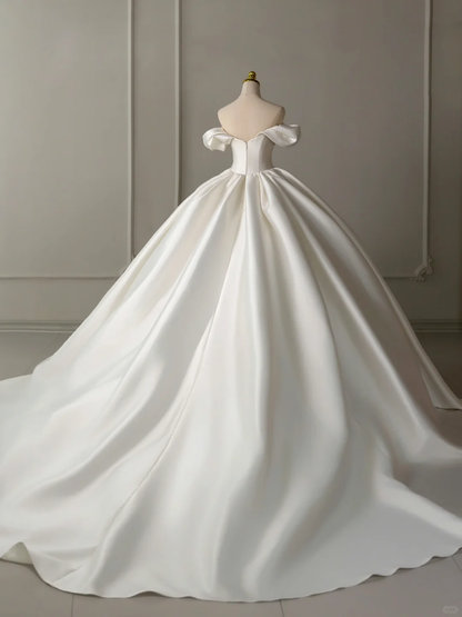 Robe de mariée élégante, robe de bal, épaules dénudées, satin, manches courtes, robes de mariée DH2074