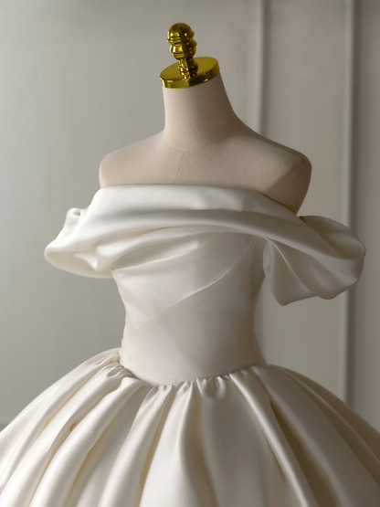 Robe de mariée élégante, robe de bal, épaules dénudées, satin, manches courtes, robes de mariée DH2074