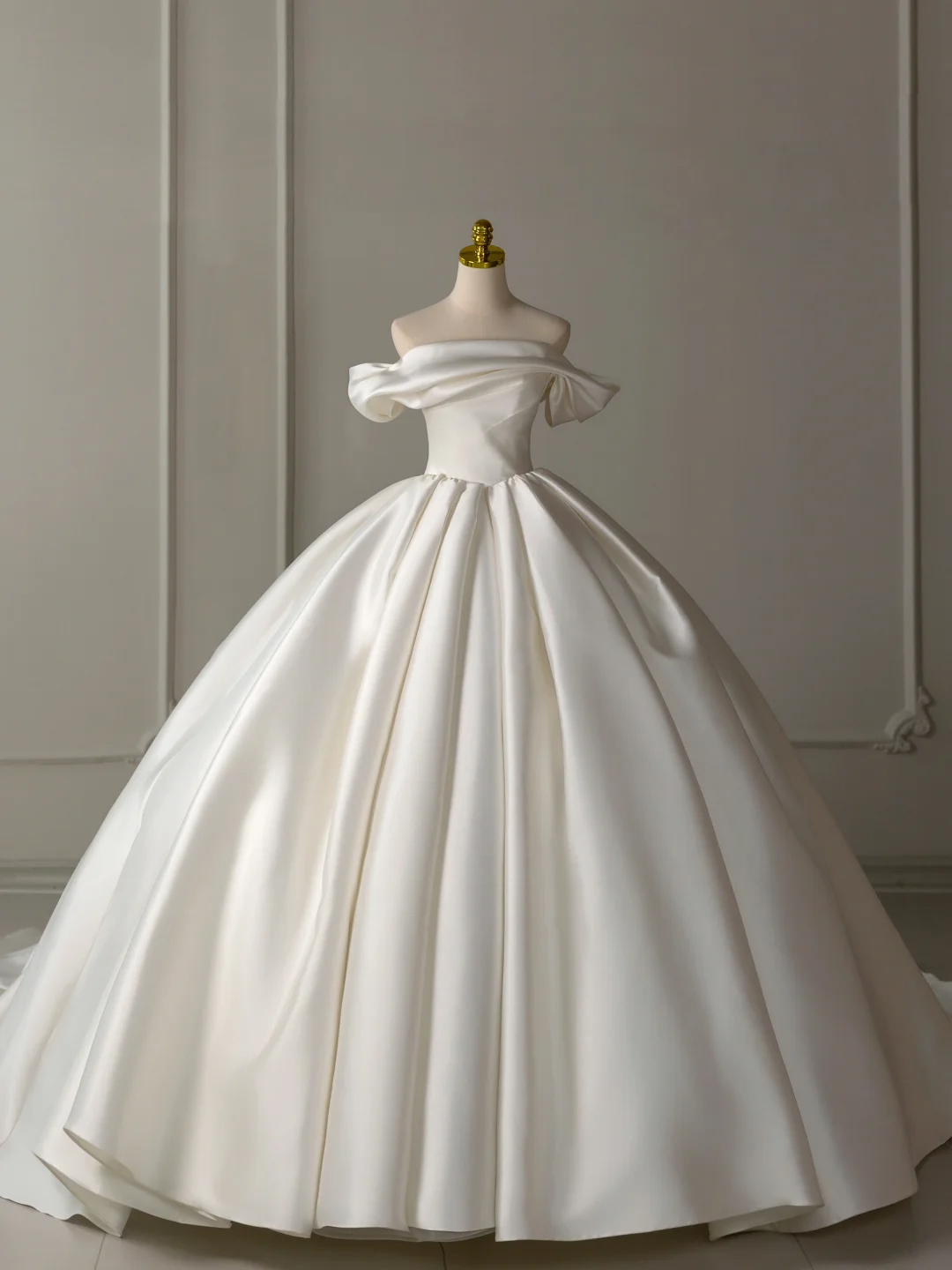 Robe de mariée élégante, robe de bal, épaules dénudées, satin, manches courtes, robes de mariée DH2074