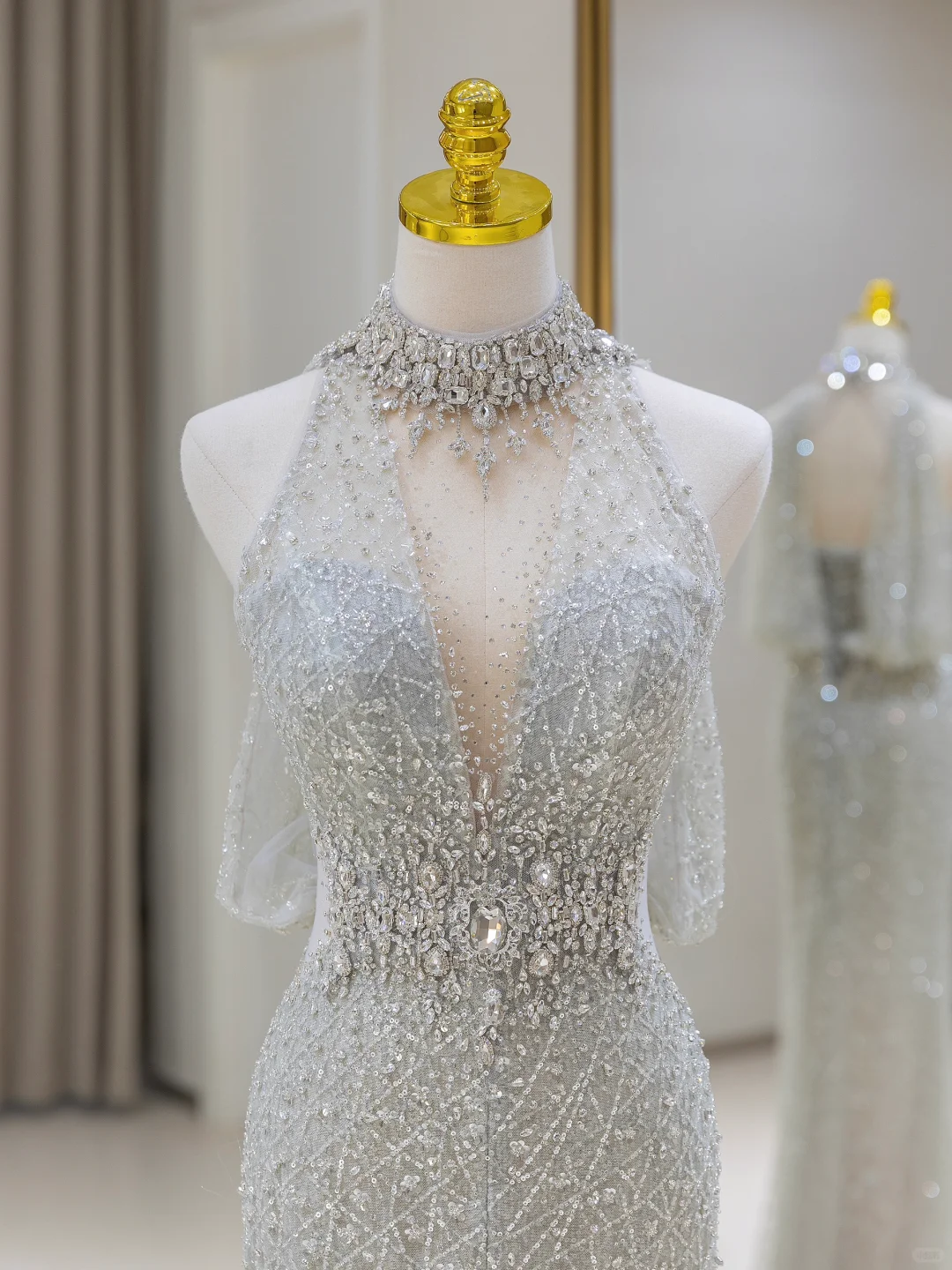 Sexy Meerjungfrau High Neck Silber Grau Pailletten Lange Ballkleider Partykleid 20. Geburtstag Outfits Abschlusskleider DH2079