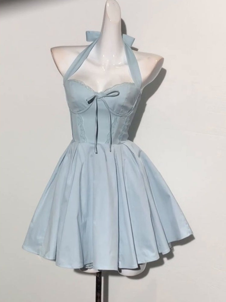 Simple A line Halter Blue Formal 8th Grade Homecoming Dresses Middle School Short Birthday Gowns Graduation Dress Hoco Outfits DH2095