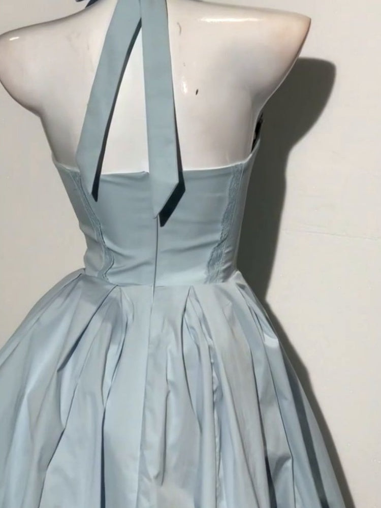 Simple A line Halter Blue Formal 8th Grade Homecoming Dresses Middle School Short Birthday Gowns Graduation Dress Hoco Outfits DH2095