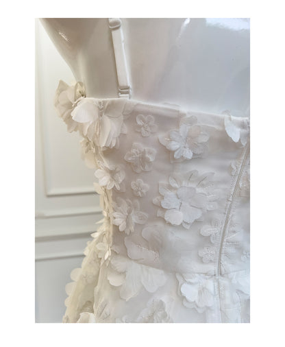 Modest A Line Spaghetti Straps White Floral Formal 8th Grade Homecoming Dresses Middle School Short Birthday Gowns Graduation Dress Hoco Outfits DH2105