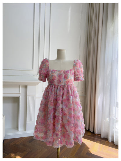 Unique Ball Gown Square Neck Floral Pink Short Mini Formal 8th Grade Homecoming Dresses Middle School Short Cocktail Dress Hoco Outfits DH2115