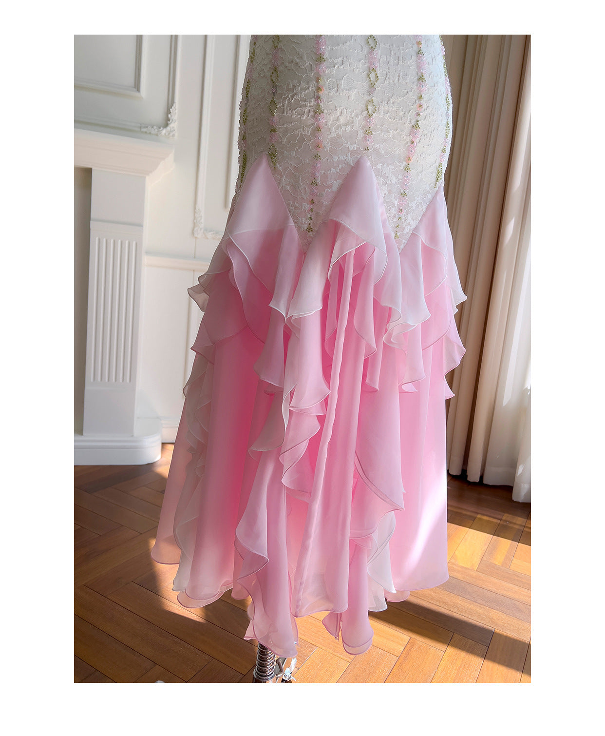 Sexy Meerjungfrau Spaghettiträger Rosa Chiffon Lange Ballkleider Partykleid 20. Geburtstag Outfits Abschlusskleider DH2116