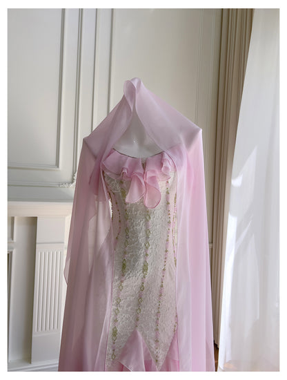 Sexy Meerjungfrau Spaghettiträger Rosa Chiffon Lange Ballkleider Partykleid 20. Geburtstag Outfits Abschlusskleider DH2116