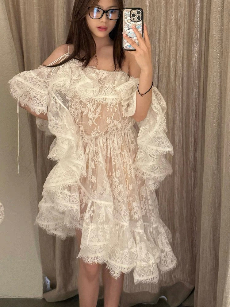 Princess Ball Gown Off The Shoulder White Lace Short Mini Formal 8th Grade Homecoming Dresses Middle School Short Cocktail Dress Hoco Outfits DH2118