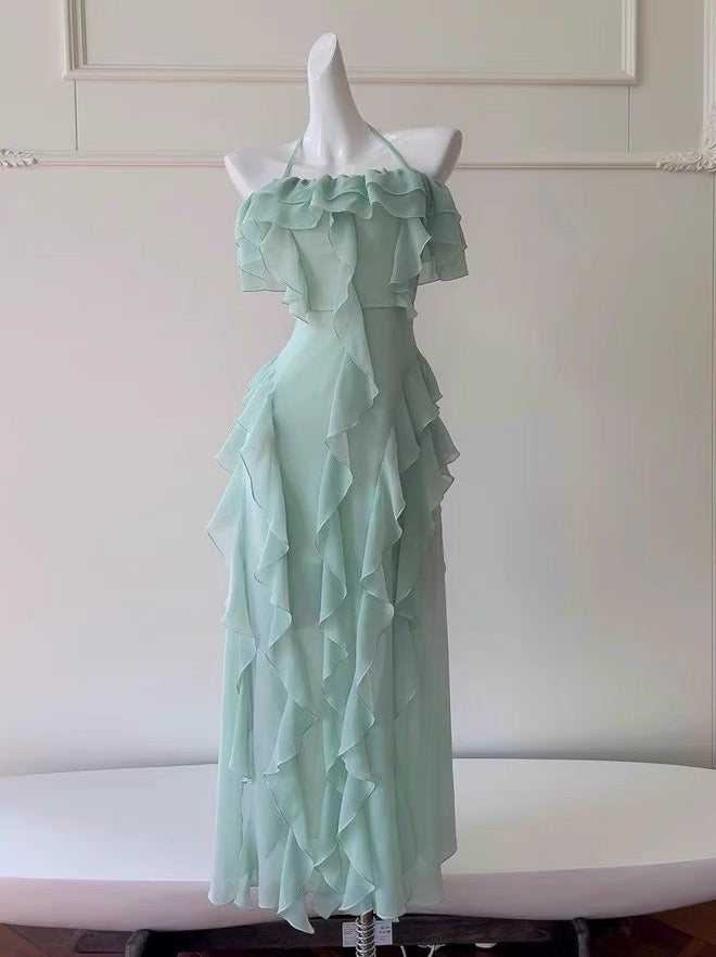 Sexy A-Linie aus der Schulter Blush Pink Chiffon Lange Ballkleider Partykleid 20. Geburtstag Outfits Abschlusskleider DH2119