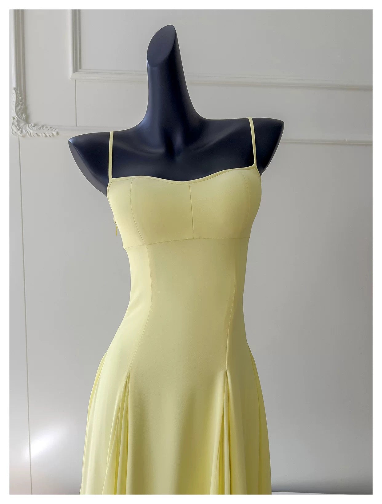 Einfache A-Linie Spaghettiträger Gelb Chiffon Lange Ballkleider Partykleid 20. Geburtstag Outfits Abschlusskleider DH2128