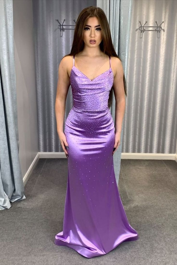 Elegante Meerjungfrau Spaghettiträger Helle Traube Mit Perlen Ärmellose Lange Abendkleider Abendkleid Besondere Abendkleider Ballkleid DH214