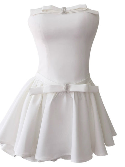 Aesthetic A line Strapless White Formal Tight Homecoming Dress Middle School Short 18th Birthday Outfits Graduation Dress Hoco Dresses DH2177