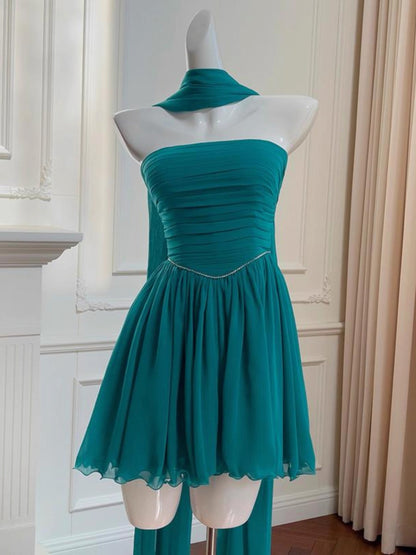 Aesthetic A line Strapless Chiffon Formal Mini Homecoming Dress Middle School Short 19th Birthday Outfits Graduation Dress Hoco Dresses DH2181