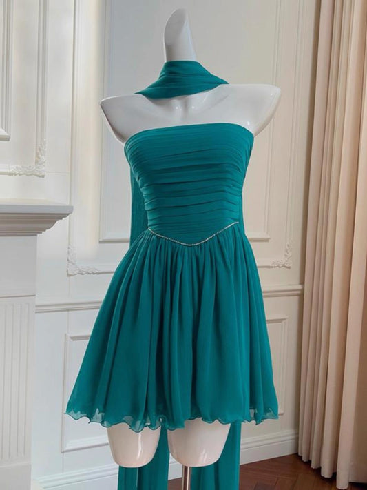 Aesthetic A line Strapless Chiffon Formal Mini Homecoming Dress Middle School Short 19th Birthday Outfits Graduation Dress Hoco Dresses DH2181