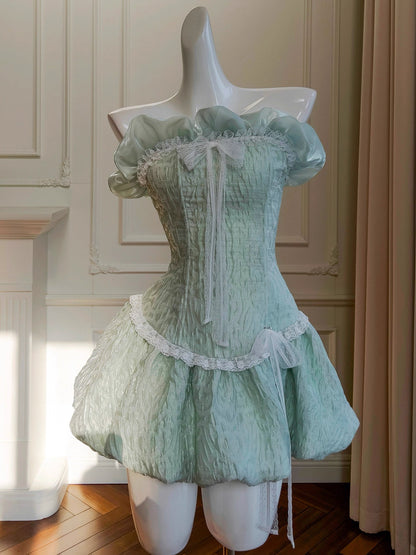 Pretty Ball Gown Strapless Mint Green Satin Formal Homecoming Dress Middle School Short 21st Birthday Outfits Graduation Dress Mini Cocktail Dresses DH2184