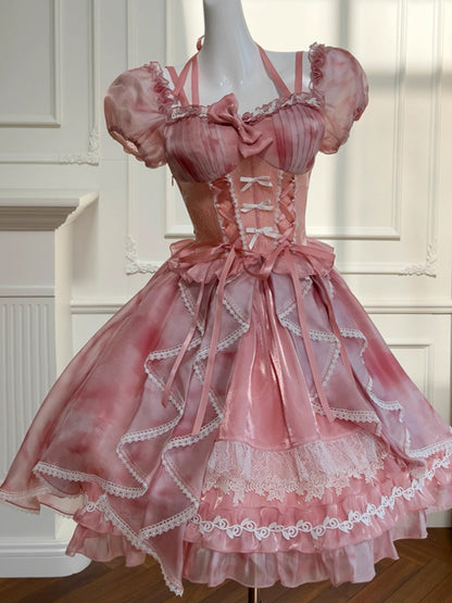 Cute Ball Gown Square Neck Pink Corset Back Mini Short Formal Cocktail Dress Homecoming Dresses Summer Middle School Hoco Dress Homecoming Outfits 19th Birthday Outfit DH2191