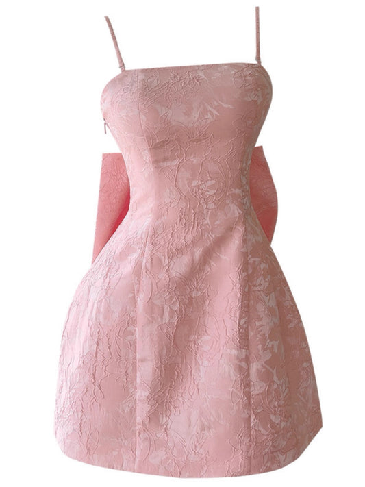 Aesthetic A line Spaghetti Straps Pink Floral Printed Pattern Formal Mini Homecoming Dress Short Cocktail Outfits Graduation Dress Hoco Dress DH2195