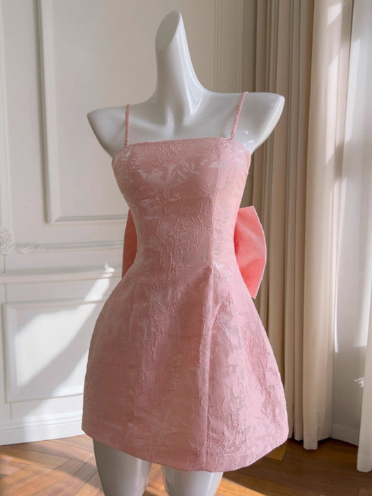 Aesthetic A line Spaghetti Straps Pink Floral Printed Pattern Formal Mini Homecoming Dress Short Cocktail Outfits Graduation Dress Hoco Dress DH2195