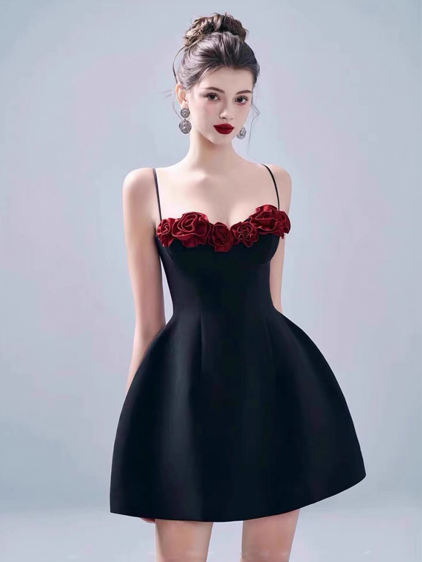 Aesthetic A Line Spaghetti Straps Black Satin Mini Formal Homecoming Dress Short Cocktail Outfits Graduation Dress Hoco Dress DH2203