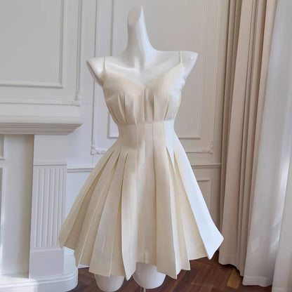 Aesthetic A Line Spaghetti Straps Satin Mini Formal Homecoming Dress Short Cocktail Outfits Graduation Dress Hoco Dress DH2204