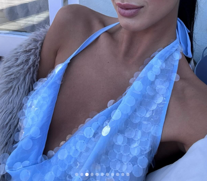 Elegante Meerjungfrau Neckholder Hellgrün Pailletten Lange Ballkleider Partykleid 21. Geburtstag Outfits Abschlusskleider DH2265