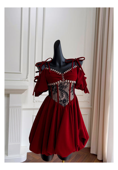 Aesthetic Ball Gown Burgundy Velvet Short Mini Feathers Formal Homecoming Dress Short Cocktail Outfits Graduation Dress Mini Hoco Dress DH2294