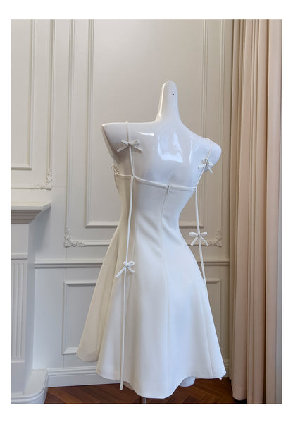 Pretty A Line Spaghetti Straps White Satin Short Formal Homecoming Dresses Middle School Short 21st Birthday Outfits Graduation Dress Mini Cocktail Dresses DH2296