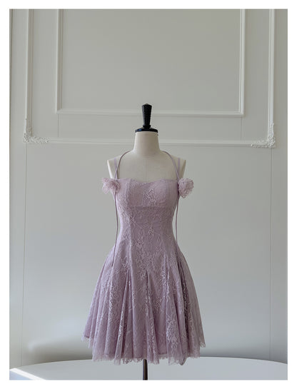 Pretty A Line Spaghetti Straps Pink Lace Short Formal Homecoming Dresses Middle School Short 21st Birthday Outfits Graduation Dress Mini Cocktail Dresses DH2303