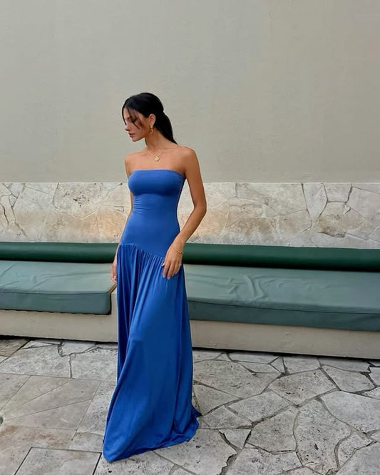 Elegantes trägerloses A-Linien-Abschlussballkleid in Königsblau mit langen Ärmeln, Partykleid zum 18. Geburtstag, Abschlussballkleider DH2317